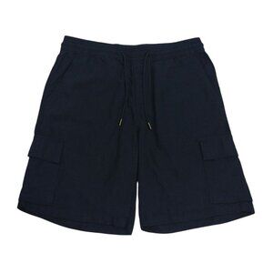 Kenneth Cole Mens Navy Blue Linen Blend Cargo Shorts With Drawstring Waist, NWOT